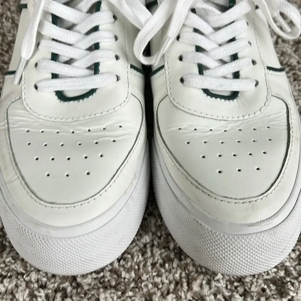 Reformation Women's Harlow Leather Sneakers in White Green Recyclable